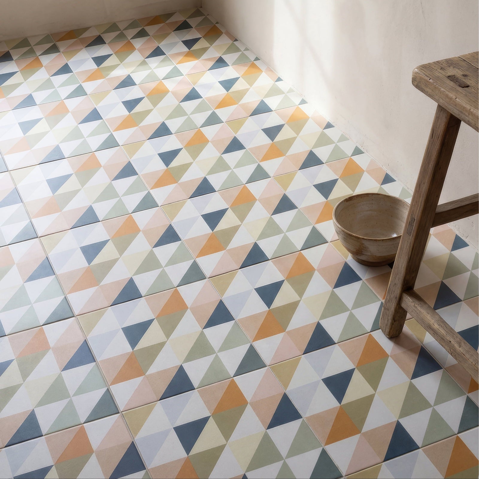 Kaleidoscope Porcelain Fritillary Wall & Floor Tile 22.5x22.5cm in a bathroom setting