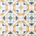 Kaleidoscope porcelain fritillary geometric patterned ceramic floor tiles with beige orange navy and white tones