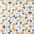 Kaleidoscope porcelain fritillary ceramic wall tiles with geometric interlocking triangles in white orange beige and navy blue