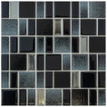 Kamino rectangle mix mosaics of black and silver glass tile with textured glittery and glossy finishes