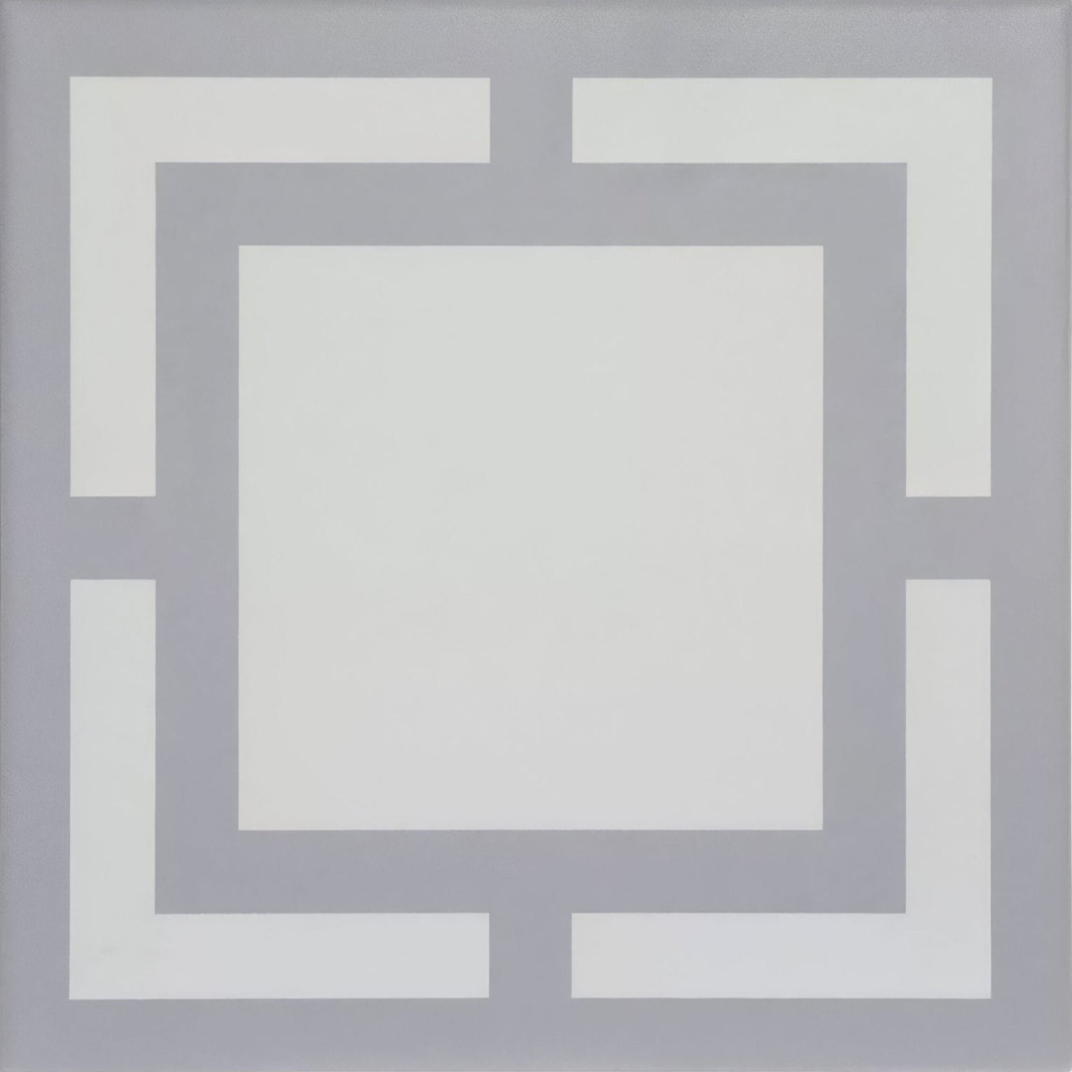 A minimalist abstract painting by kelly hoppen featuring a geometric pattern of concentric grey and white squares