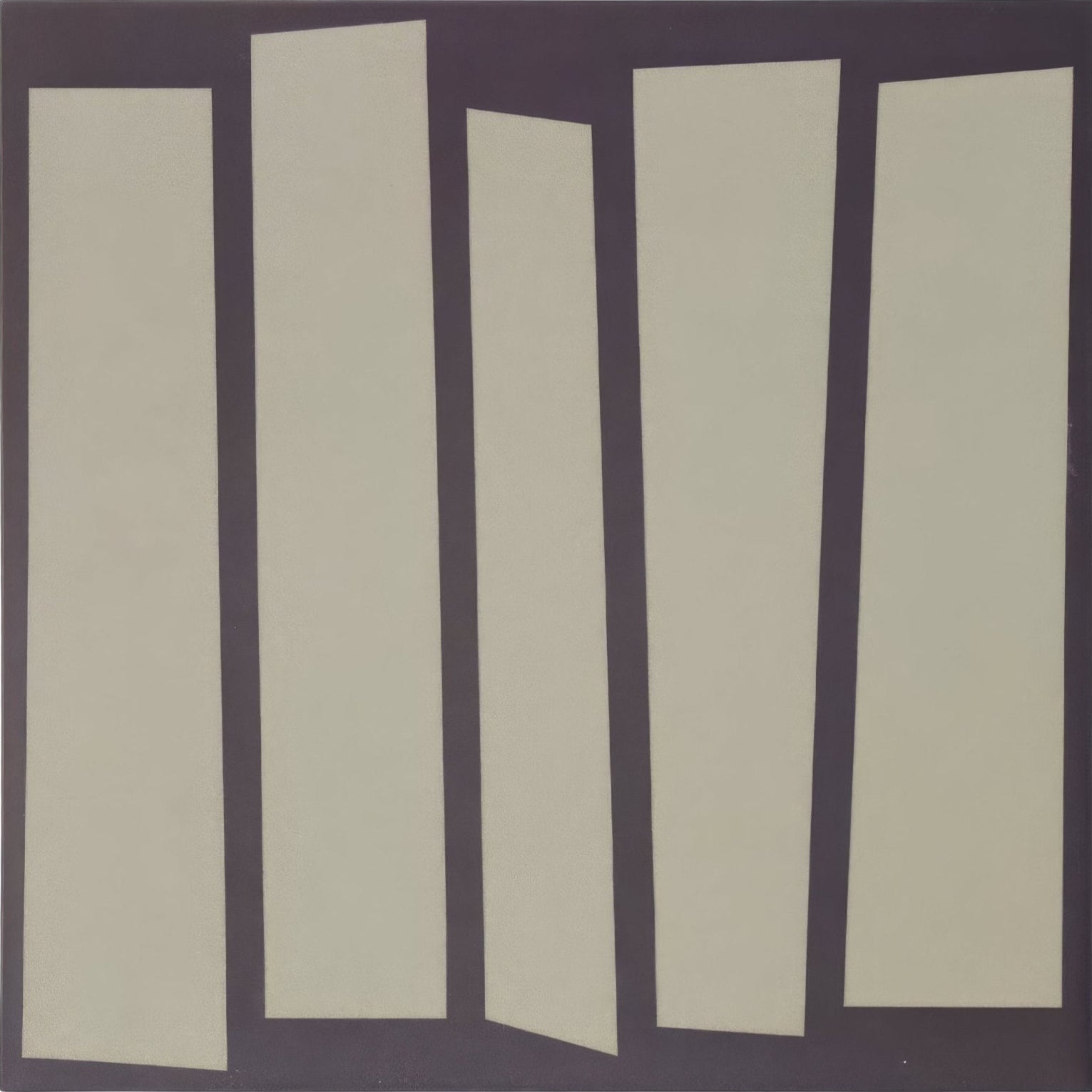 Abstract painting kelly hoppen strip beige and black with five vertical beige rectangles on dark purple background