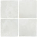 Four kelmscott antique white ceramic tiles with subtle gray veining arranged in a square grid pattern