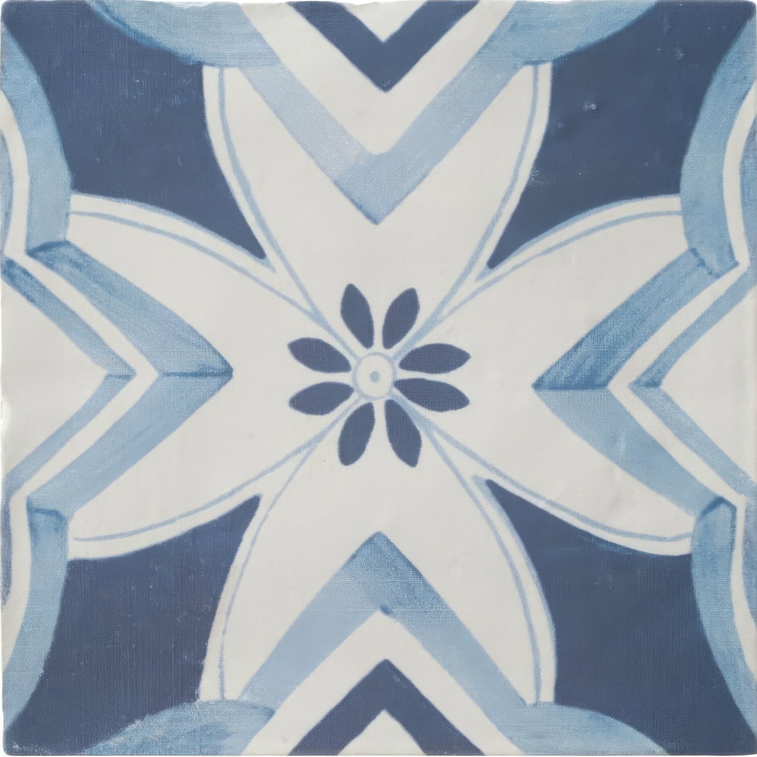 Kelmscott brantwood blue patterned tile featuring blue and white ceramic with a central floral motif