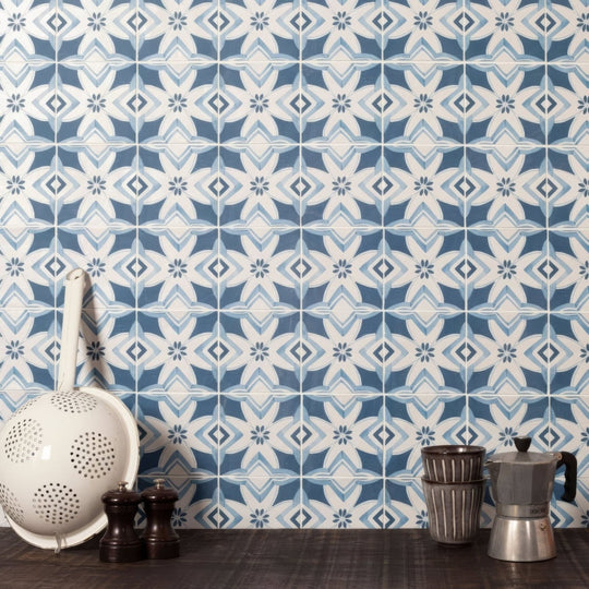 Kelmscott Brantwood Blue Patterned Tile - alternate view