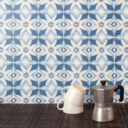 Kelmscott Brantwood Blue Patterned Tile