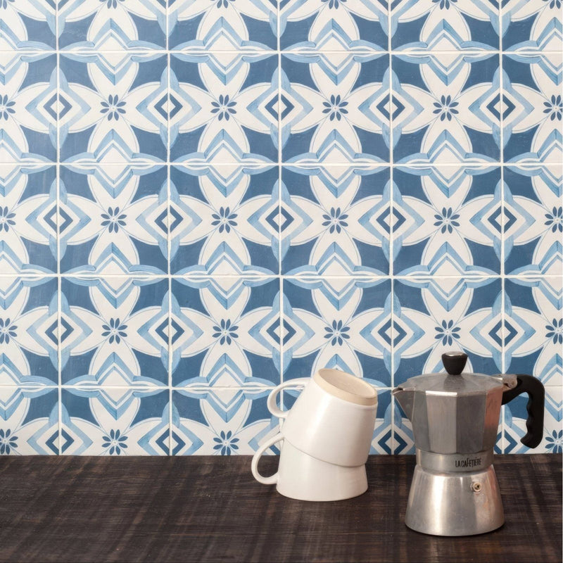 Kelmscott Brantwood Blue Patterned Tile