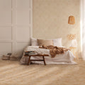 A cozy Kelmscott Lytes Terra Tile bed with white linens beige throw blanket and neutral tone pillows