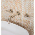 Shiny chrome kelmscott lytes terra tile wall-mounted faucet with two lever handles and curved spout