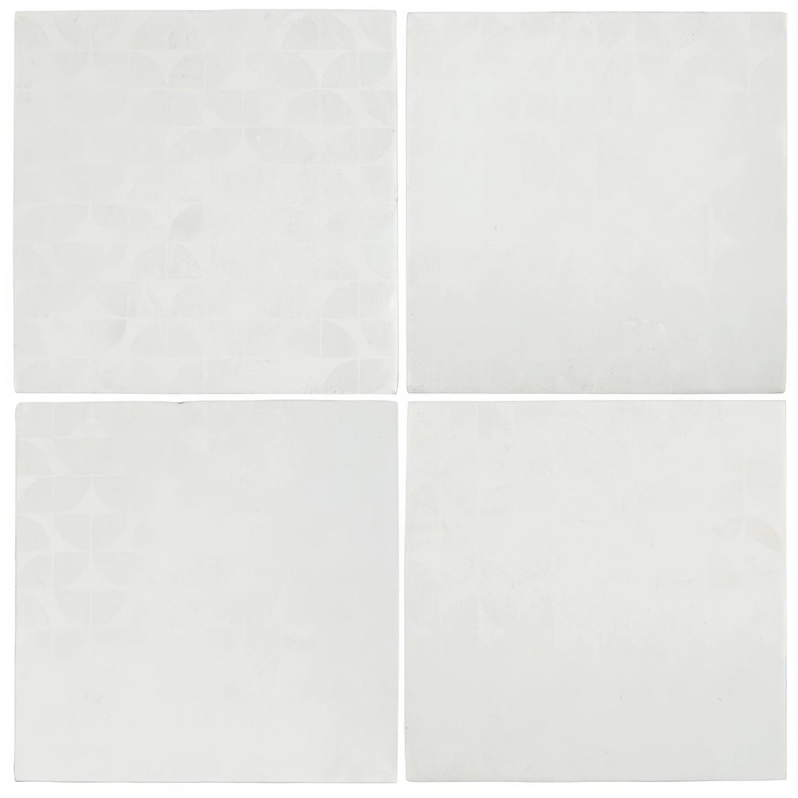 Four square white ceramic kelmscott lytes tiles with a subtle matte finish for wall or floor installation