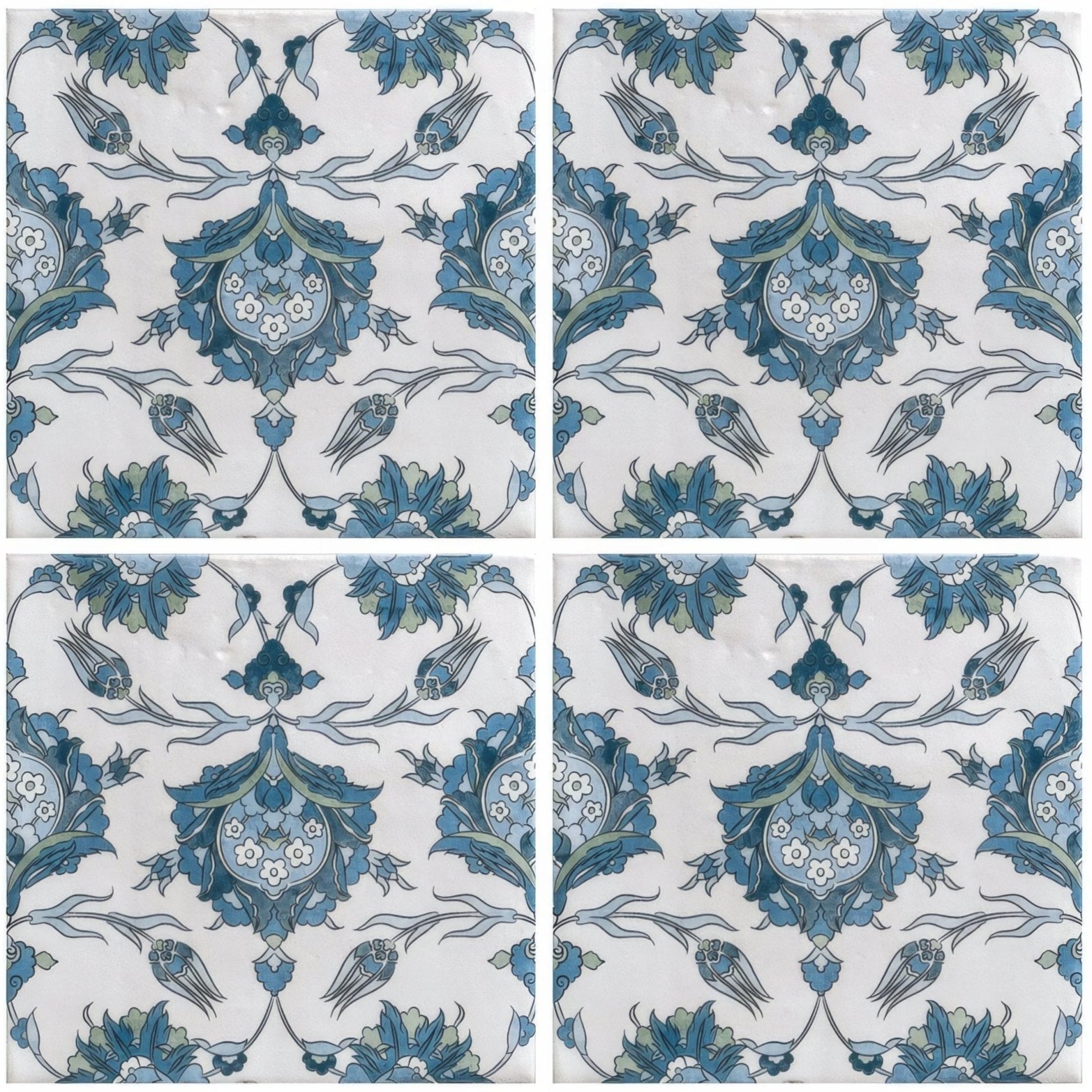 Kelmscott standen blue patterned ceramic tile with intricate blue and white floral ornate design for decorative use