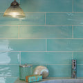 Turquoise glossy kennet porcelain aqua subway tiles with white grout for stylish wall and backsplash use