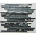 Gray and silver metallic kenton grey glass stone metal mix mosaic tile with textured wood-grain pattern