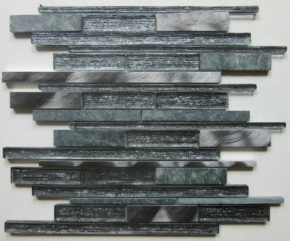 Kenton Grey Glass Stone Metal Mix Linear Mosaic