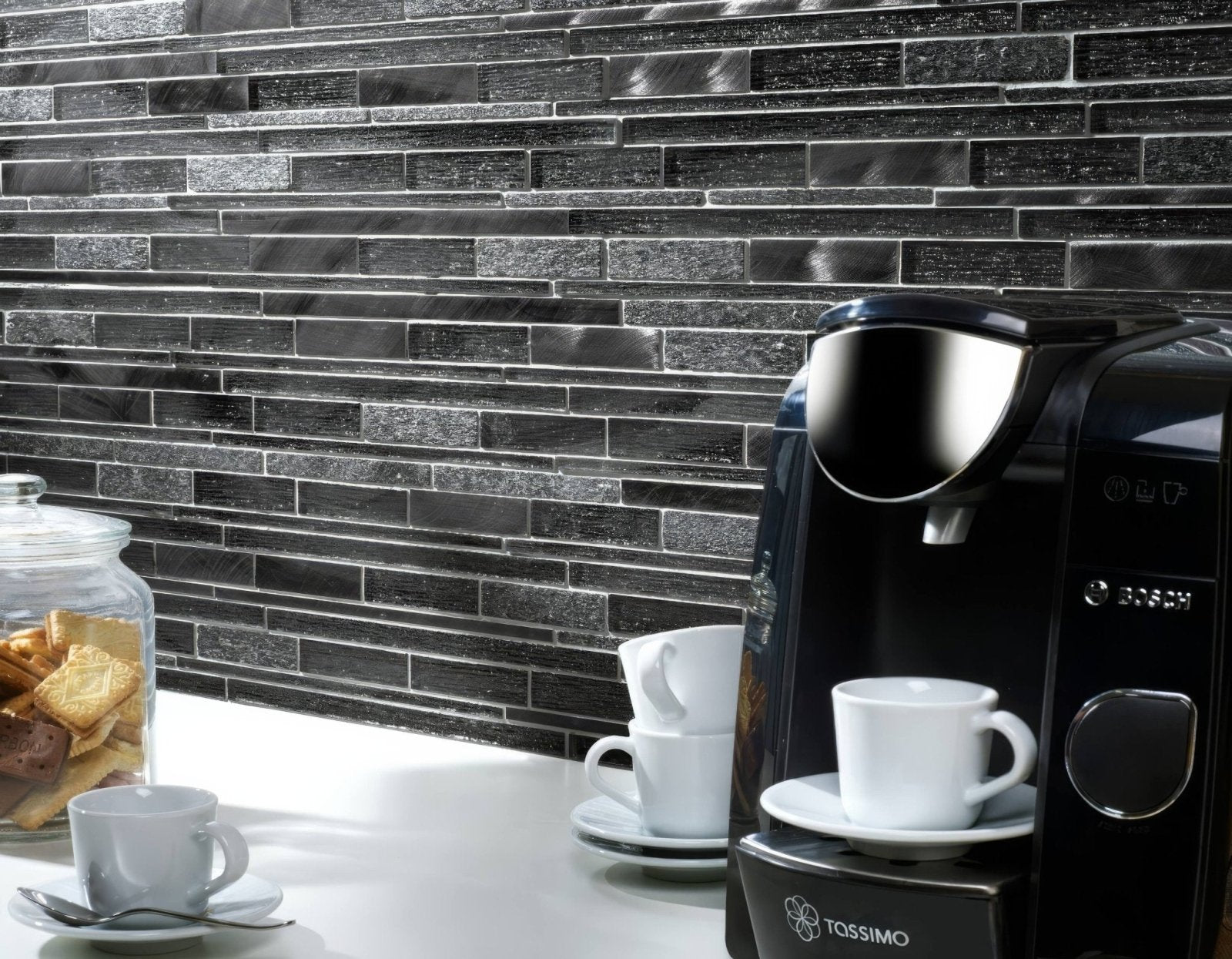 Kenton Grey Glass Stone Metal Mix Linear Mosaic