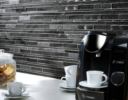 Kenton Grey Glass Stone Metal Mix Linear Mosaic