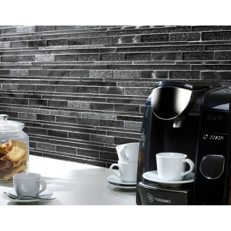Kenton Grey Glass Stone Metal Mix Linear Mosaic