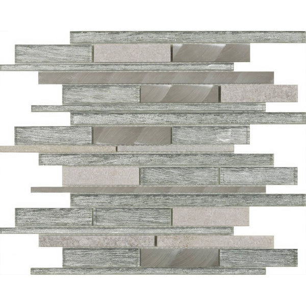Silver Glass Stone Metal Mix Linear Mosaic