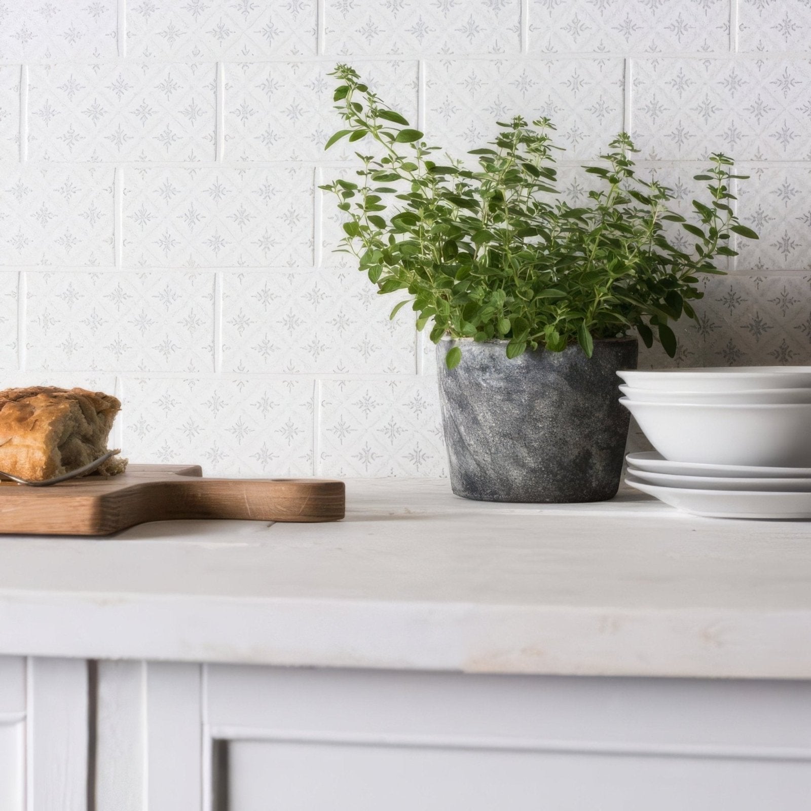 Kew On Helmingham lush green herb plant in textured gray ceramic pot ideal for indoor gardening