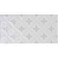 A rectangular ceramic tile kew on helmingham with a glossy white surface and silver snowflake pattern