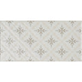 Beige rectangular tile from kew on helmingham vintage with metallic gray snowflake pattern on textured surface