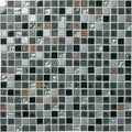 Khois mosaic tile panel with dark gray silver and copper square tiles featuring embossed and metallic textured patterns