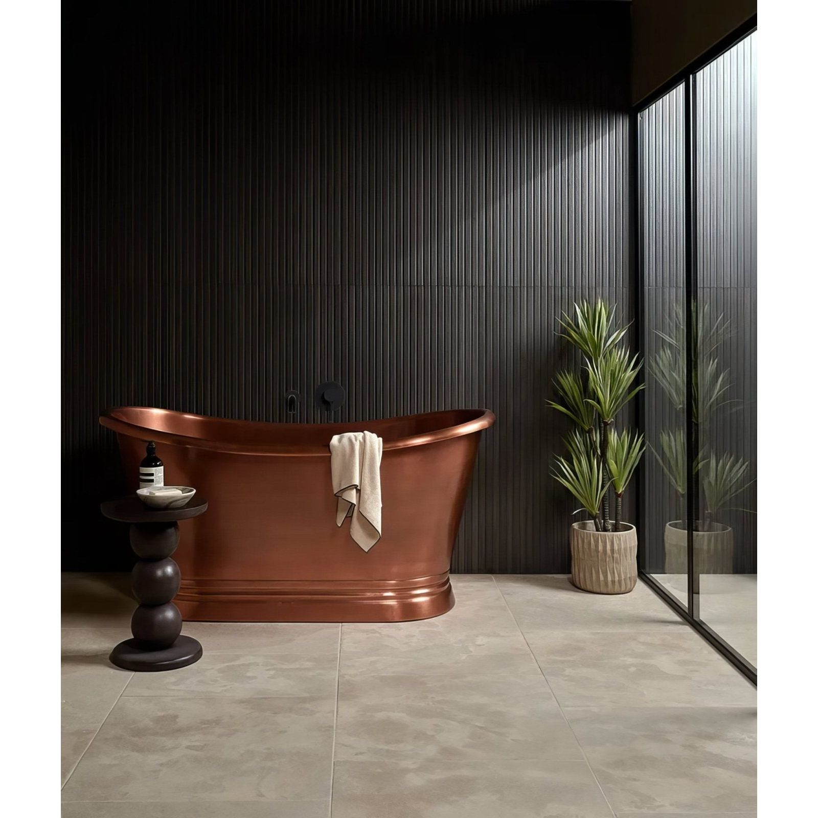 Copper freestanding bathtub kinfolk porcelain ebony with classic curved design and polished finish