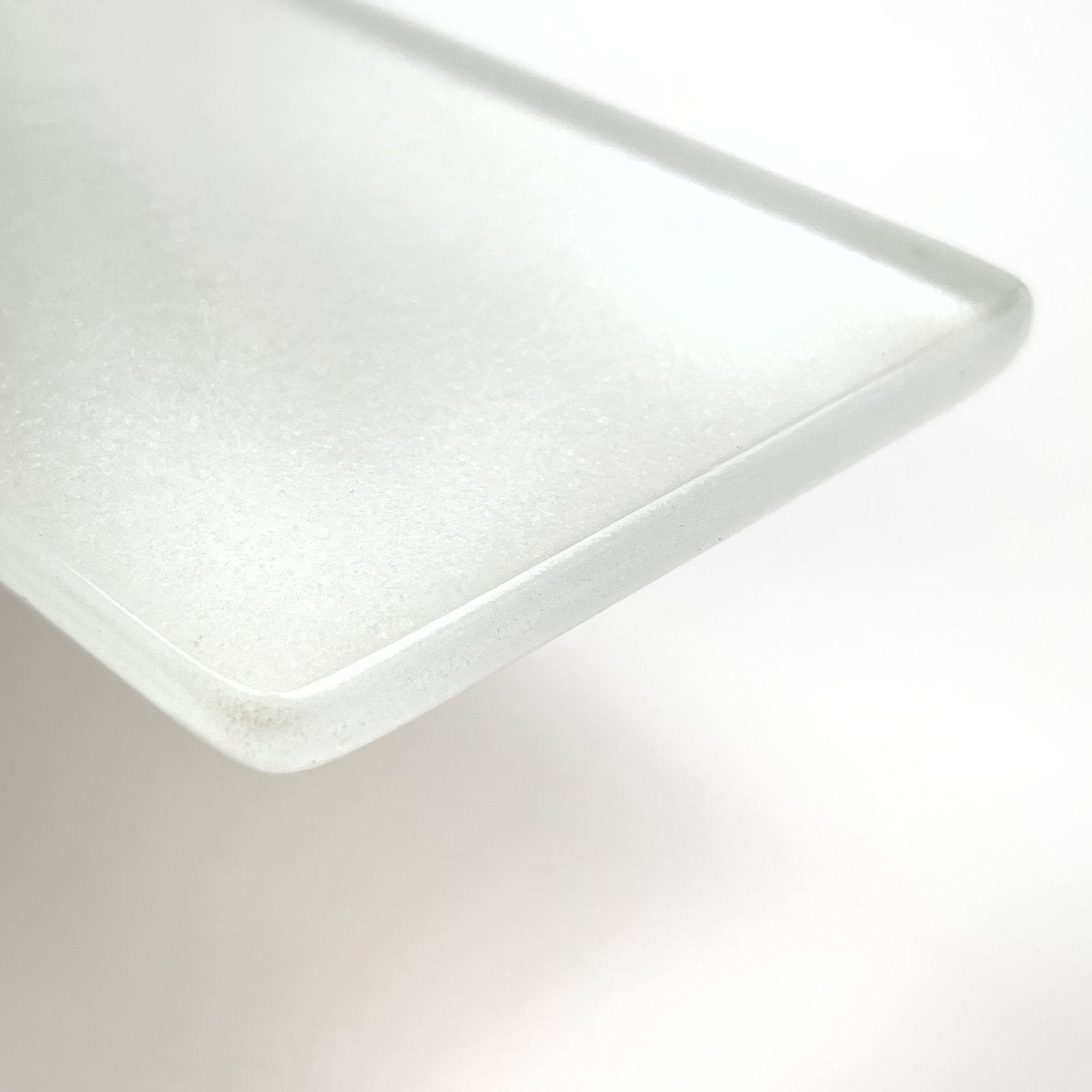 Frosted white glass wall tile kingfisher with rounded edges and smooth translucent surface in glass material