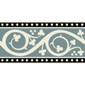 Kitchener border black on dover white decorative border with sage green background cream vines and clover motifs