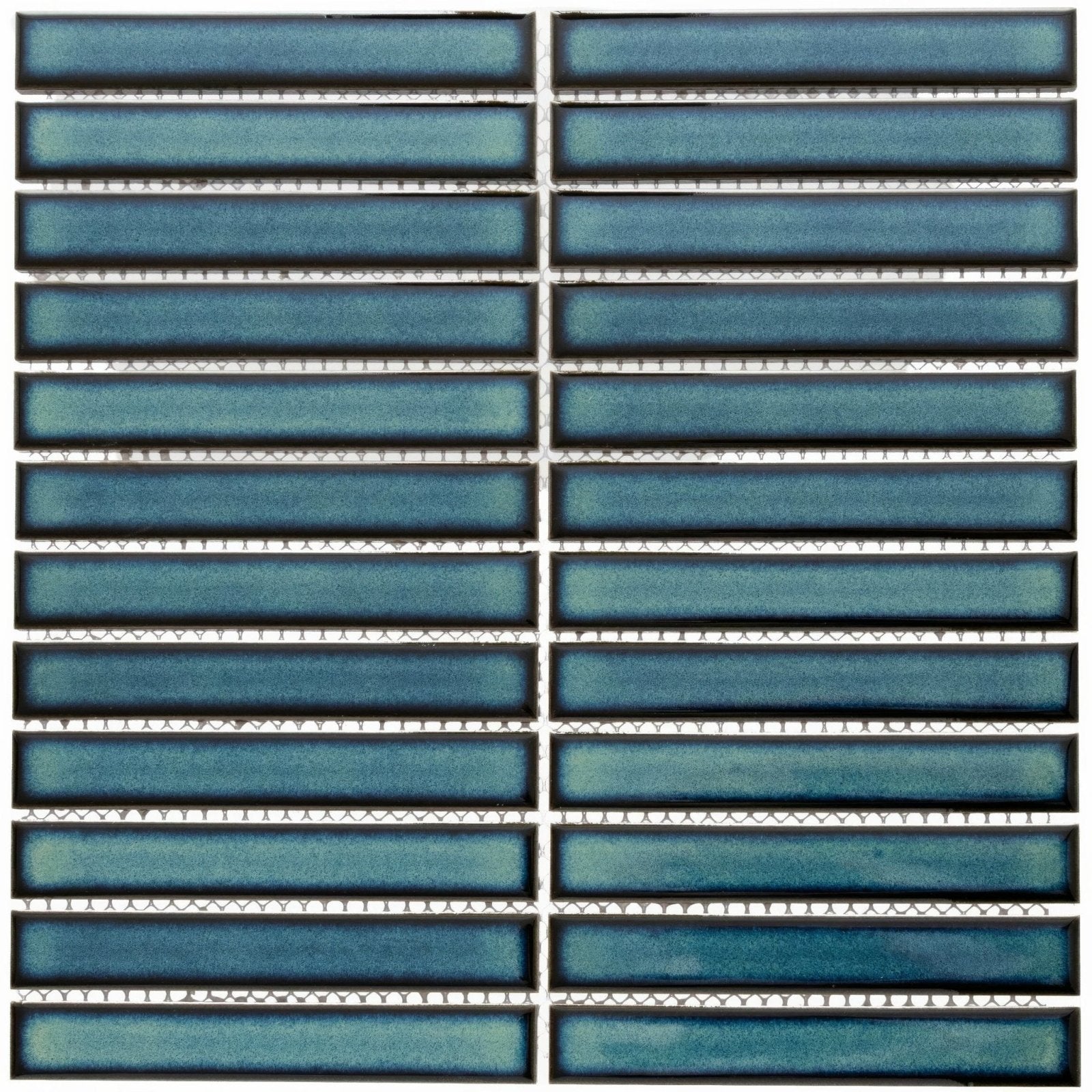 Blue ceramic mosaic tile kitkat blue two tone mosaic with glossy finish and subtle gradient tones