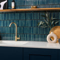 Kitkat Blue Two Tone Mosaic blue ceramic mosaic with a gold curved tap