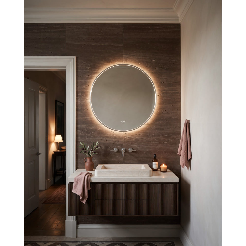 Kingsley Round Mirror 80cm in Brushed Nickel - Origins Living