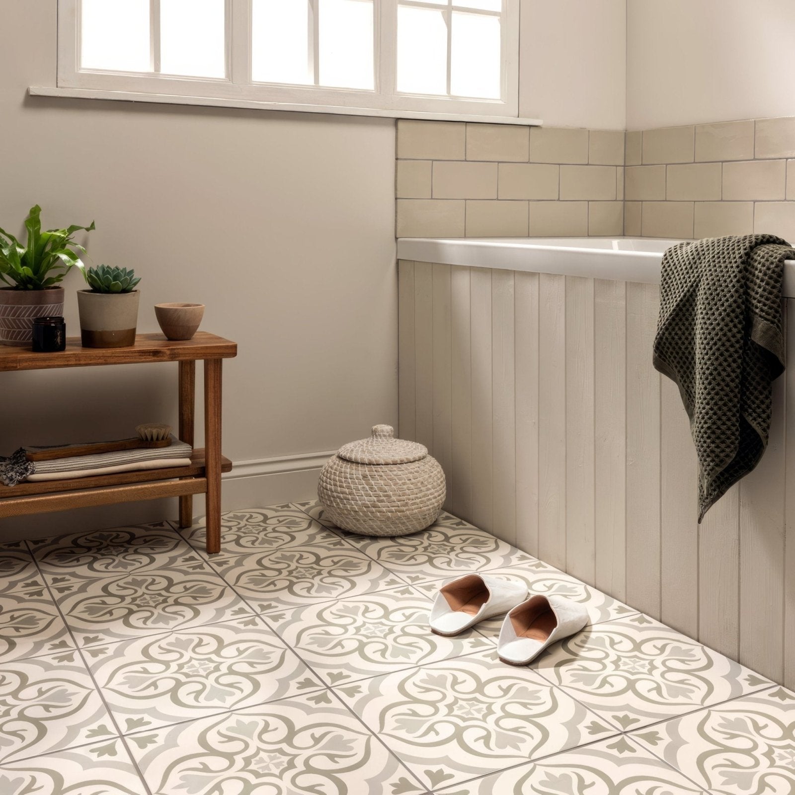 White slip-on slippers knightshayes green on chalk with soft cushioned interior and minimalist design