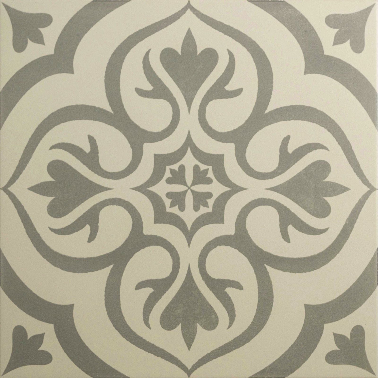 Gray and off-white ornate tile knightshayes light grey on chalk with symmetrical floral pattern for decorative use