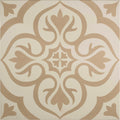 Beige and cream ornate patterned tile with symmetrical floral design in knightshayes taupe on chalk finish