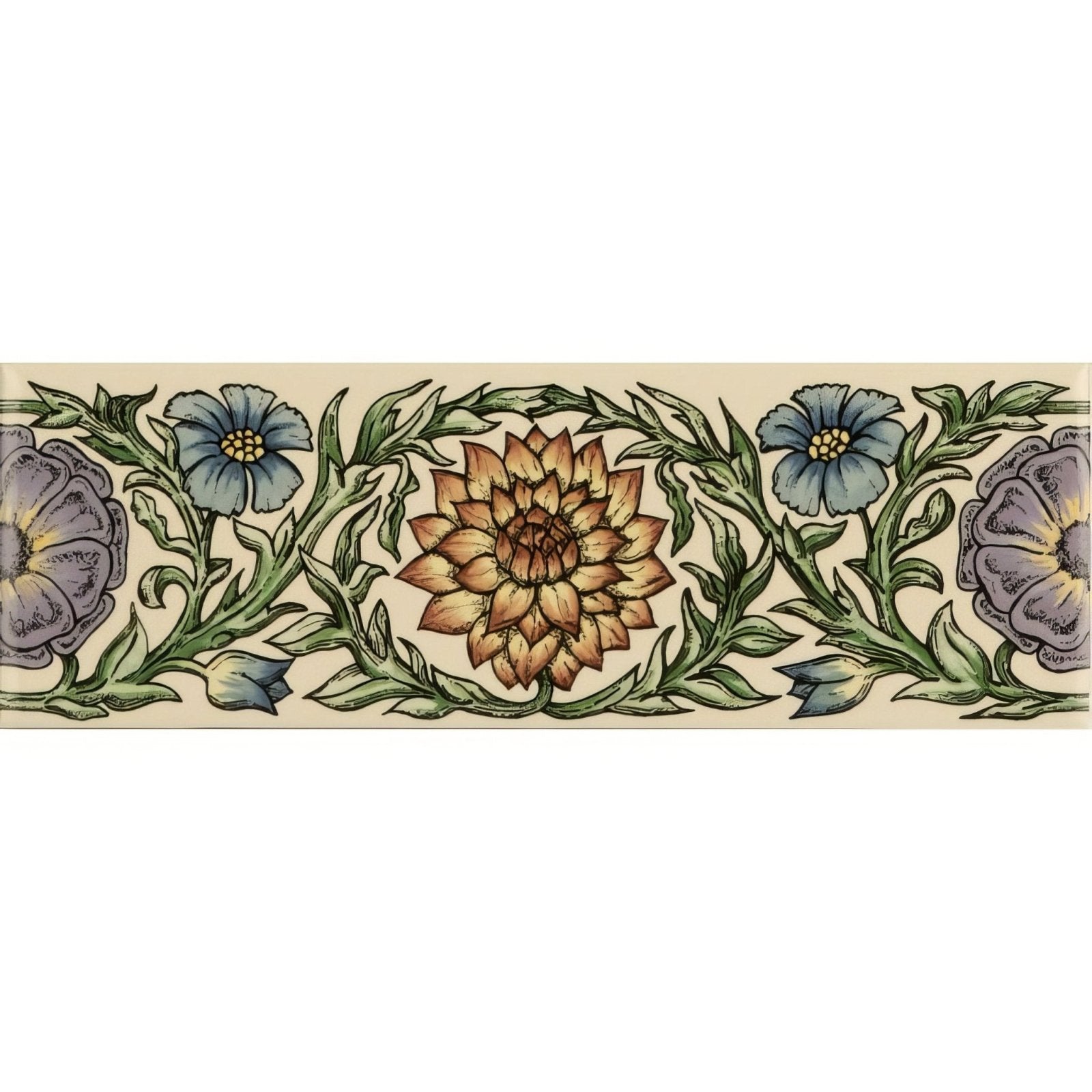 Knot Garden Blue & Yellow Classical Decorative Border on County White