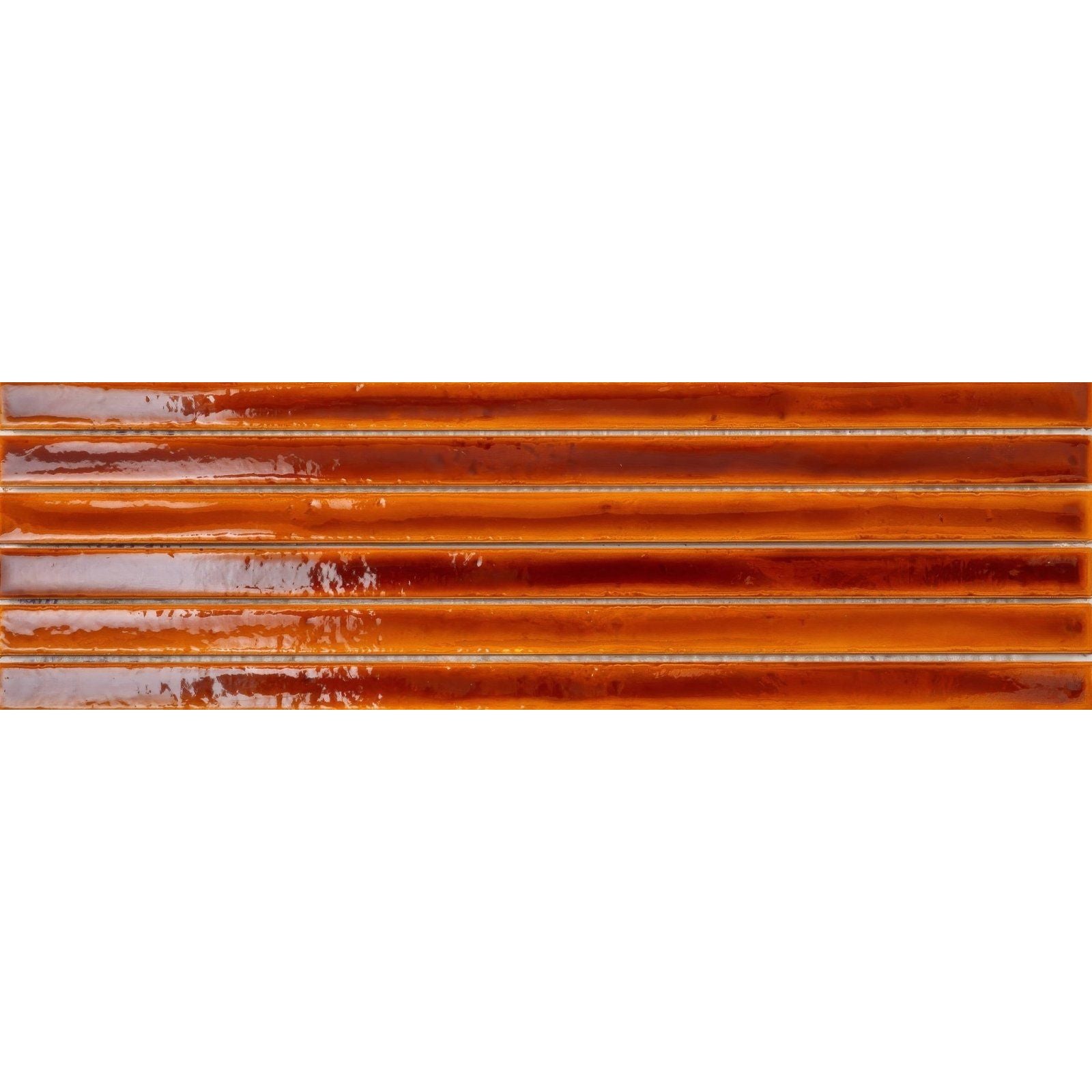 Set of five glossy amber brown Koeda XL Honey Crackle ceramic tiles with subtle horizontal ridges