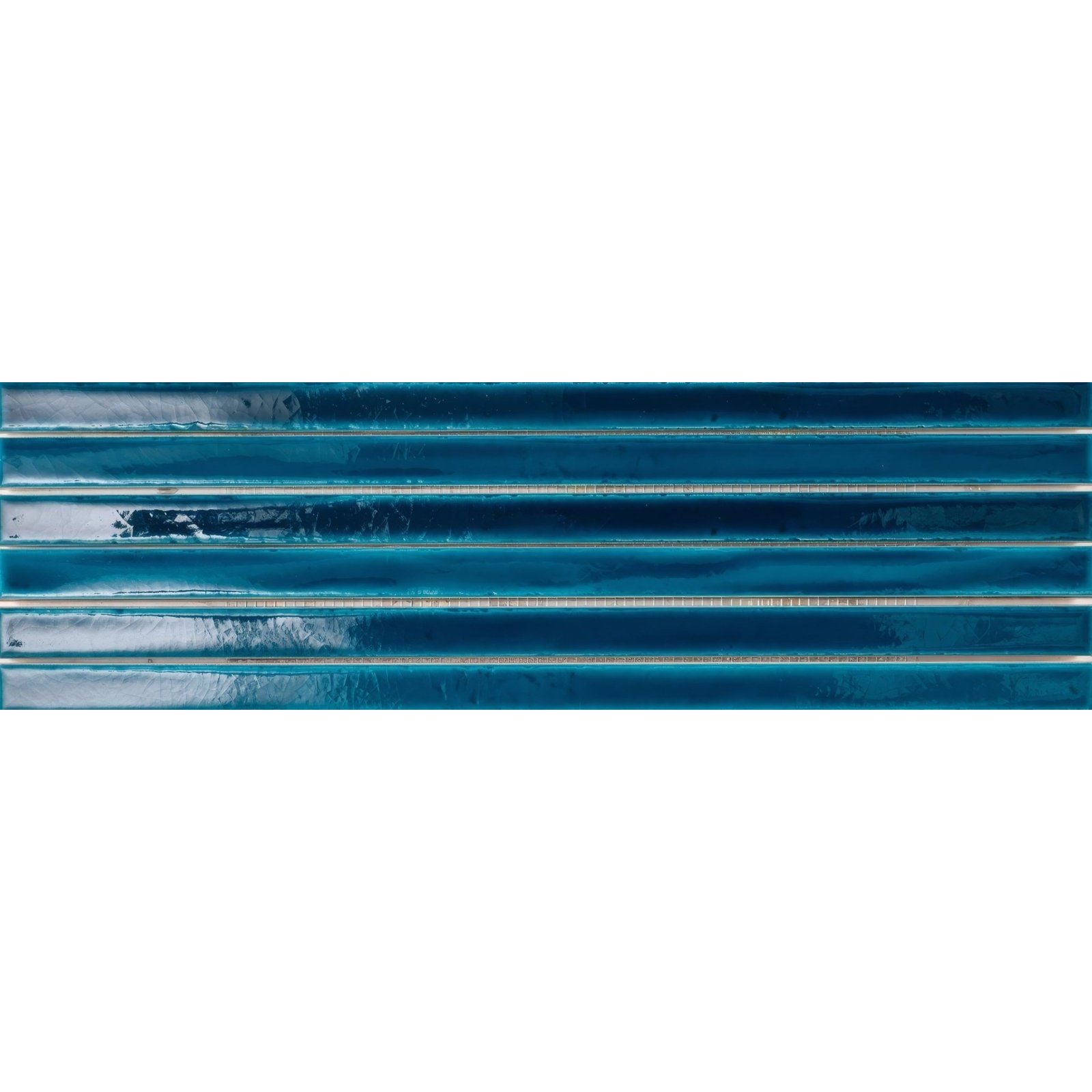 Koeda XL sapphire crackle teal glass mosaic tile with glossy finish and subtle horizontal ridges