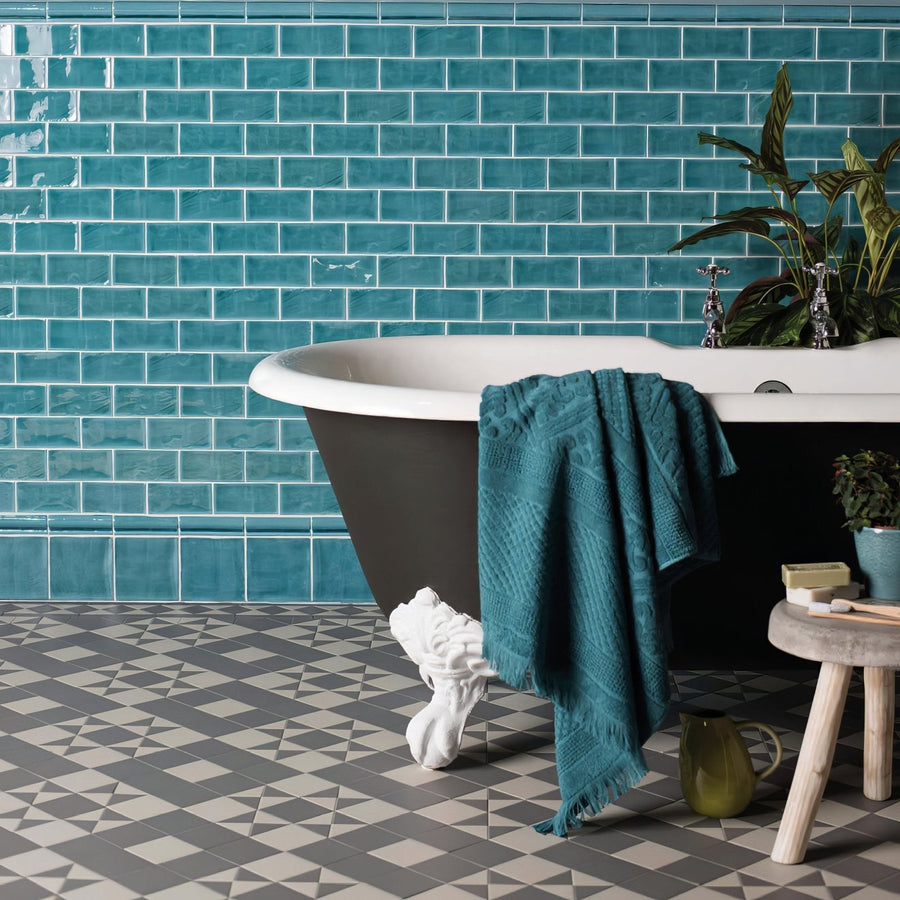 Lagoon Brick Tile in a bathroom setting
