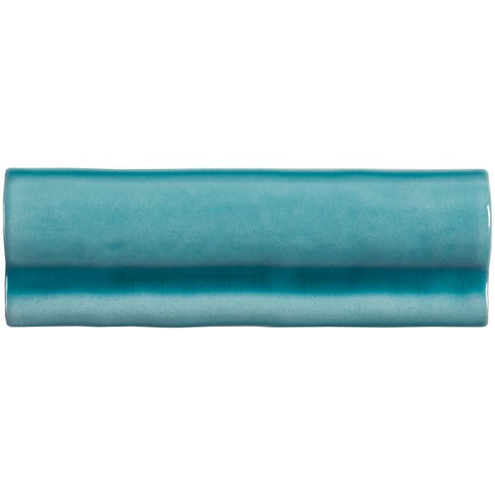Lagoon Torus Moulding sleek rectangular teal ceramic tile with glossy finish and subtle wavy edges
