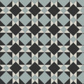 Geometric patterned lambeth tile with black and light blue diamonds separated by thin white lines for flooring and walls