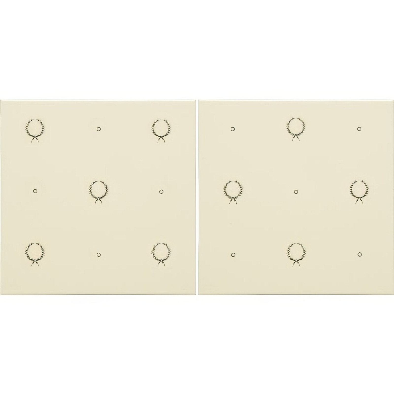 Cream-colored square placemats with black laurel wreath and dot patterns from the laudatory wreath tile set