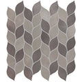 Leaf aluminium mosaic beige mix with gray and beige leaf-shaped tiles in a textured metallic interlocking pattern