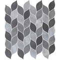 Gray and silver leaf-shaped aluminium mosaic tile with brushed metallic finish for decorative wall applications