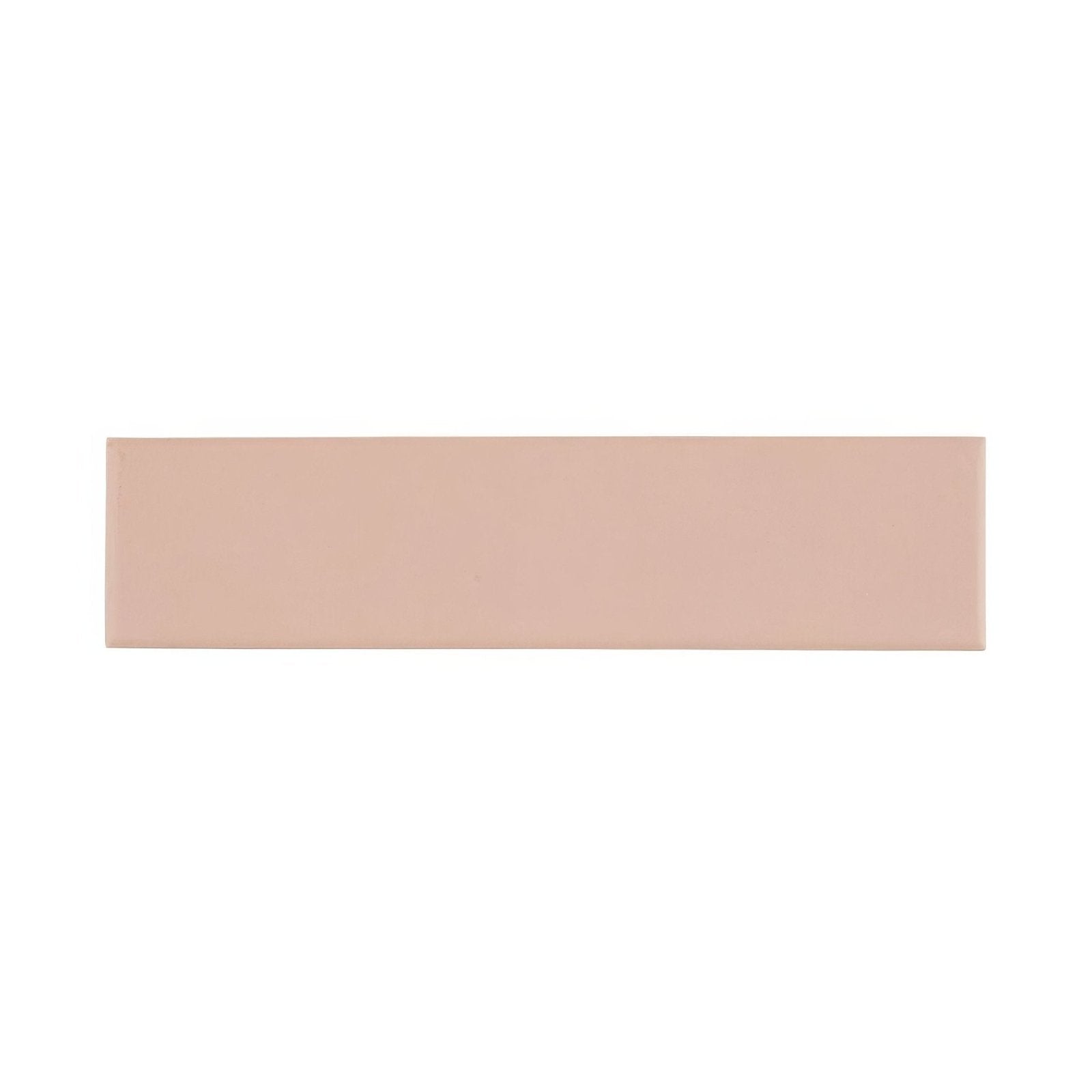 A sleek matte finished rectangular tile in soft blush pink called levante clay for modern interior design