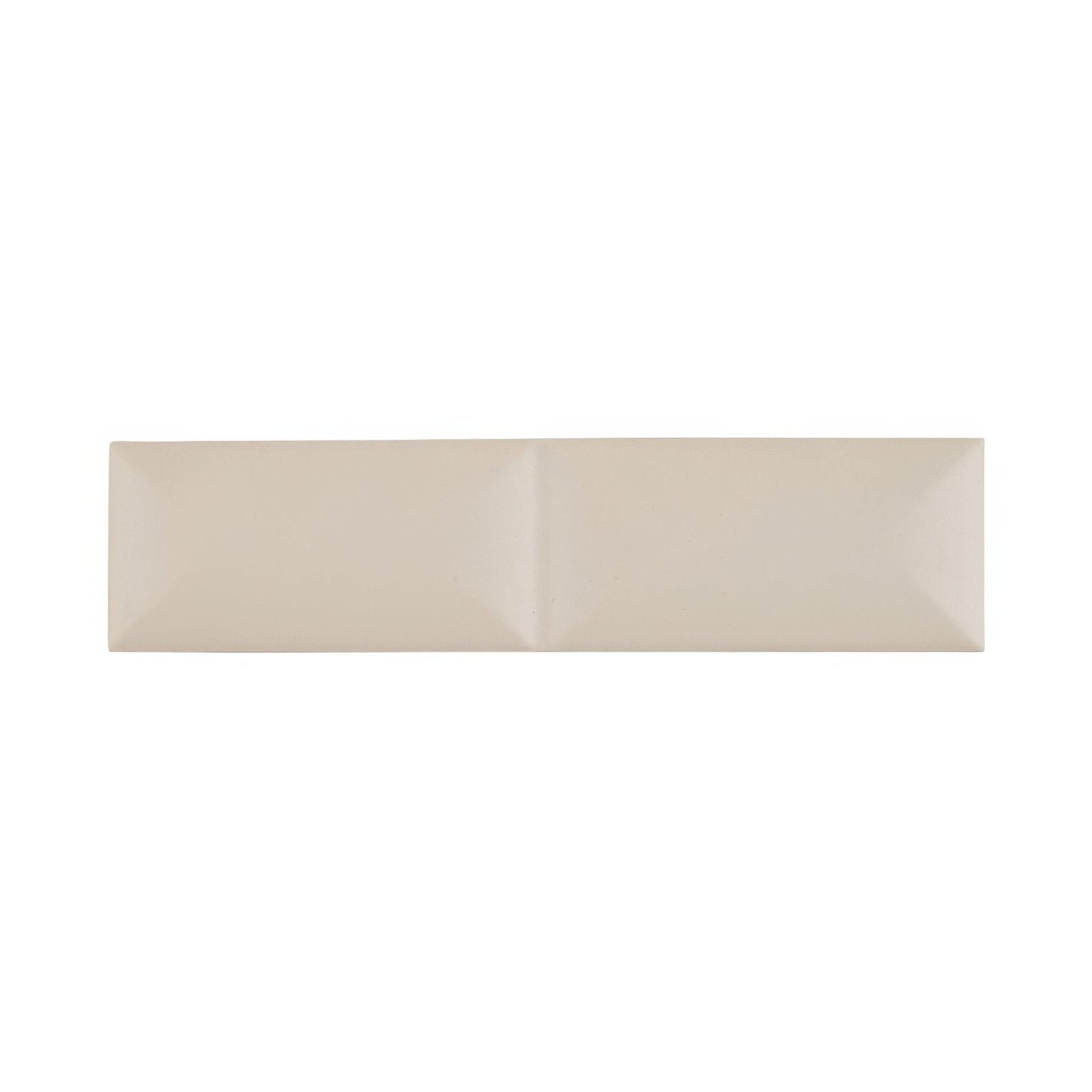 Beige rectangular ceramic serving platter with glossy finish and softly rounded corners levante fold barley