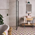Pink hexagonal ceramic porcelain sink with matte finish and black faucet lin porcelain 59.2 x 59.2cm