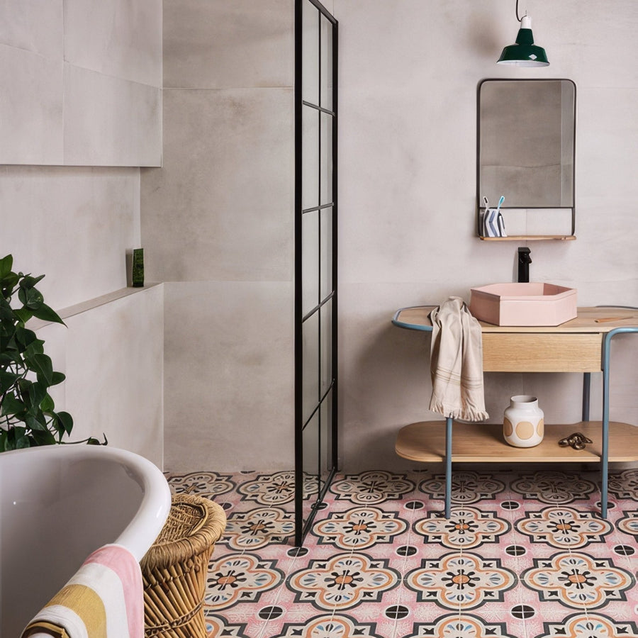 Pink hexagonal ceramic porcelain sink with matte finish and black faucet lin porcelain 59.2 x 59.2cm