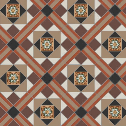 Lindisfarne Black, Brown, Red, Regency Bath & White with Livingstone Green on Buff