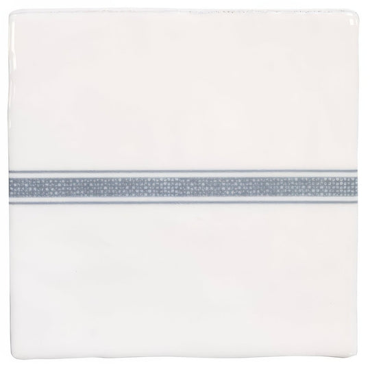 Linen Border Blue on Cotton
